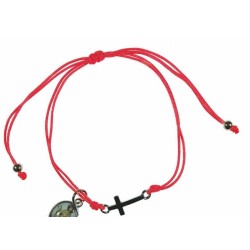 Pulsera cruz hilo rosa,...