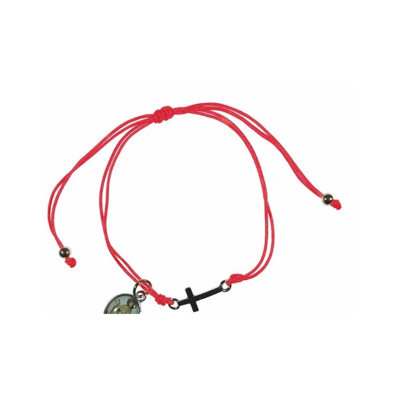 Pulsera cruz hilo rosa, roja o celeste